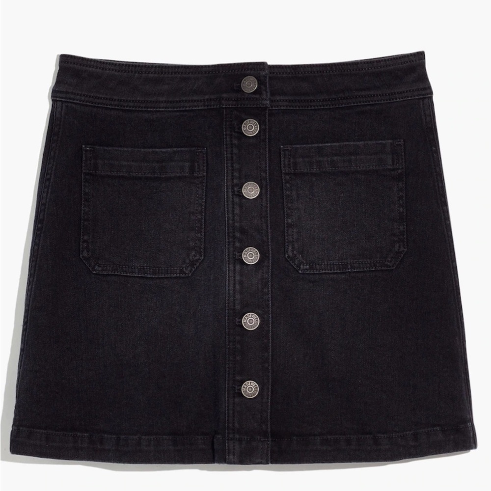 Madewell NWT Stretch Denim A-Line Mini Skirt in Black Frost:Patch Pocket Edition
